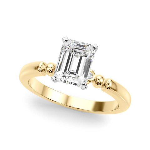 Yellow gold Radiant Solitaire Beaded Band with Four-Prong Setting 2