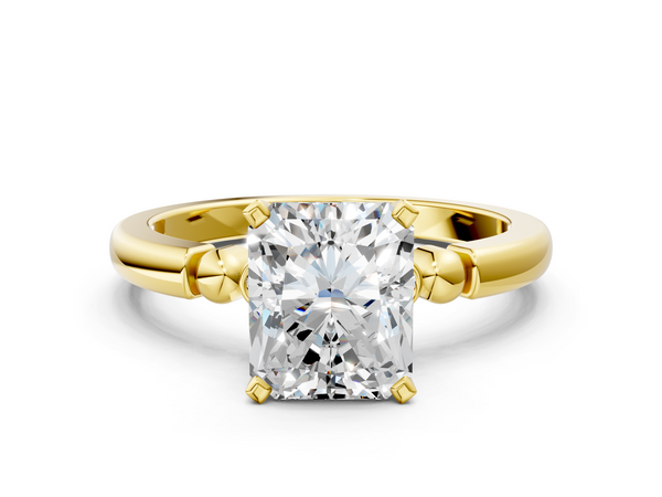 Yellow gold Radiant Solitaire Beaded Band with Four-Prong Setting