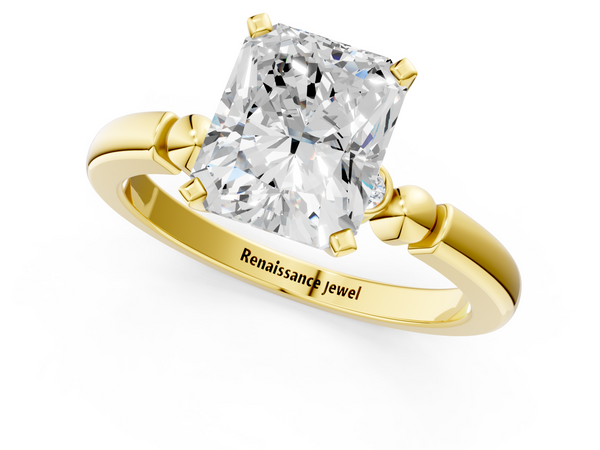 Yellow gold Radiant Solitaire Beaded Band with Four-Prong Setting