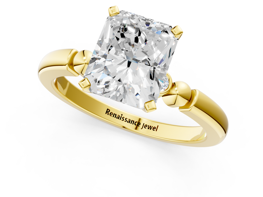 Yellow gold Radiant Solitaire Beaded Band with Four-Prong Setting