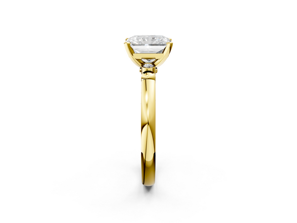 Yellow gold Radiant Solitaire Beaded Band with Four-Prong Setting