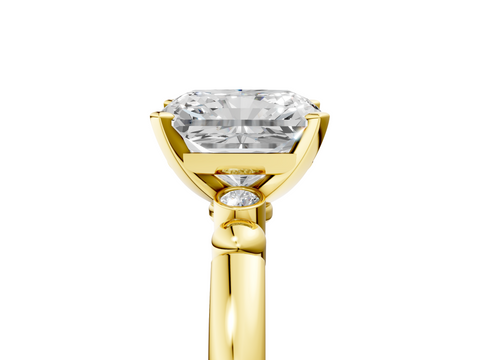 Yellow gold Radiant Solitaire Beaded Band with Four-Prong Setting_68