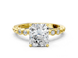 Yellow gold Radiant Solitaire Bezel Accent Diamond Engagement Ring with Beaded Band and Four-Prong Setting_60