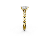 Yellow gold Radiant Solitaire Bezel Accent Diamond Engagement Ring with Beaded Band and Four-Prong Setting_62
