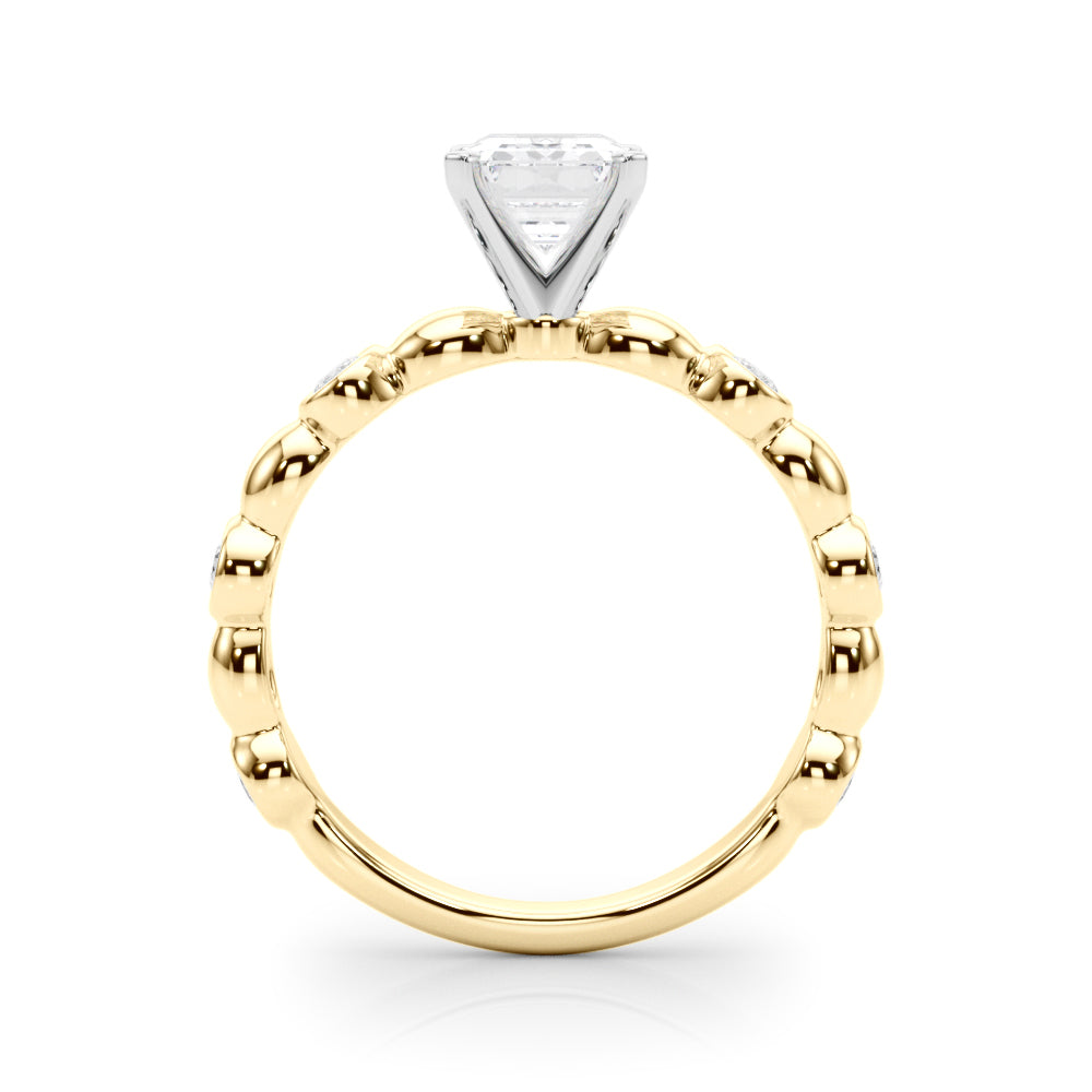 Yellow gold Radiant Solitaire Bezel-Set Diamond Ring with Beaded Band and Four-Prong Setting 1
