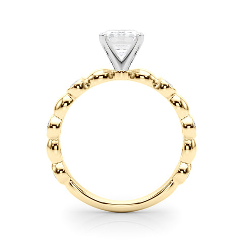 Yellow gold Radiant Solitaire Bezel-Set Diamond Ring with Beaded Band and Four-Prong Setting 1