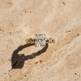 Yellow gold Radiant Solitaire Bezel-Set Diamond Ring with Beaded Band and Four-Prong Setting_16