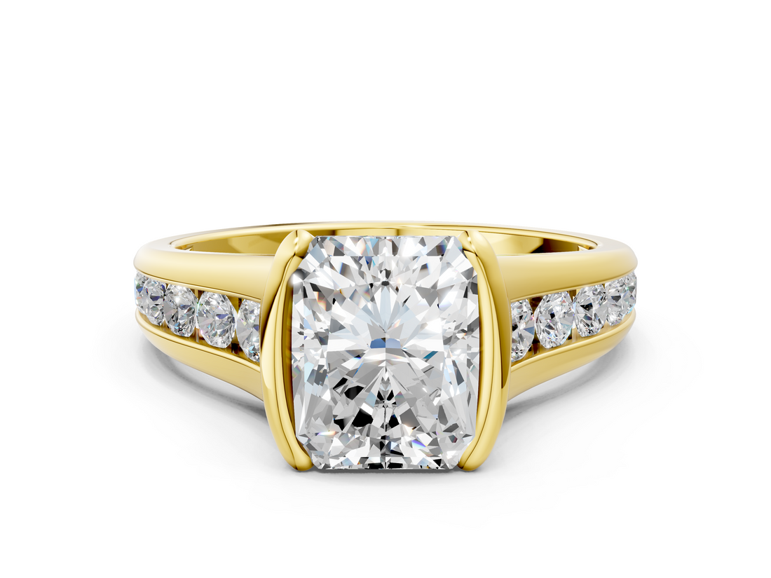 Yellow gold Radiant Solitaire Bezel-Set Diamond Ring with Channel-Set Band_35