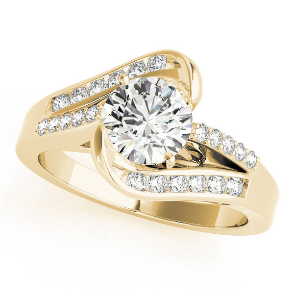 Yellow gold Radiant Solitaire Bypass Diamond Engagement Ring with Channel-Set Band and Four-Prong Setting 1
