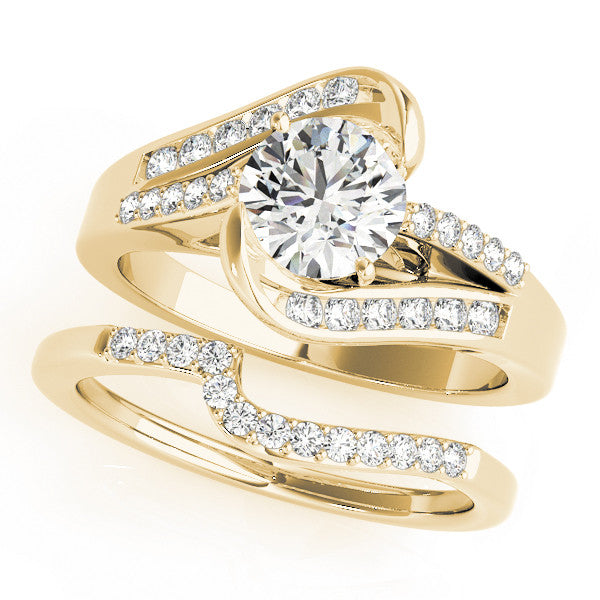 Yellow gold Radiant Solitaire Bypass Diamond Engagement Ring with Channel-Set Band and Four-Prong Setting 2