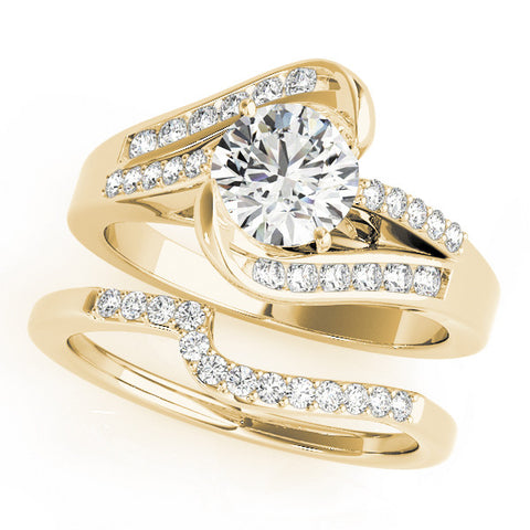 Yellow gold Radiant Solitaire Bypass Diamond Engagement Ring with Channel-Set Band and Four-Prong Setting 2