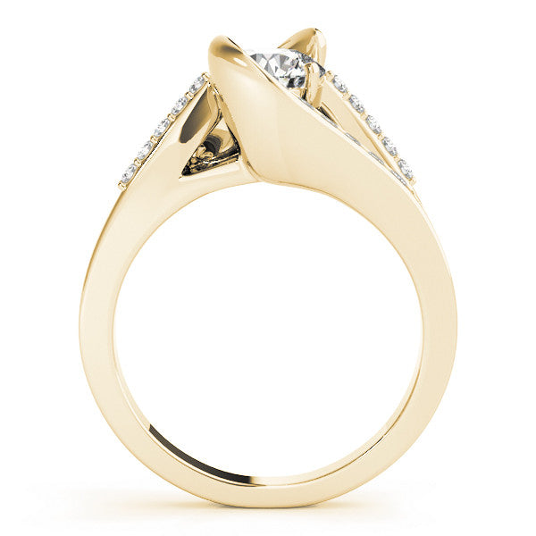 Yellow gold Radiant Solitaire Bypass Diamond Engagement Ring with Channel-Set Band and Four-Prong Setting