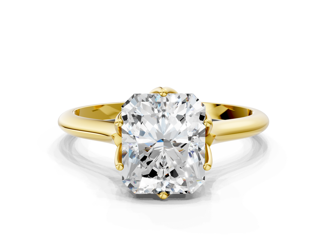 Yellow gold Radiant Solitaire Cathedral Diamond Ring with Six-Prong Setting_25