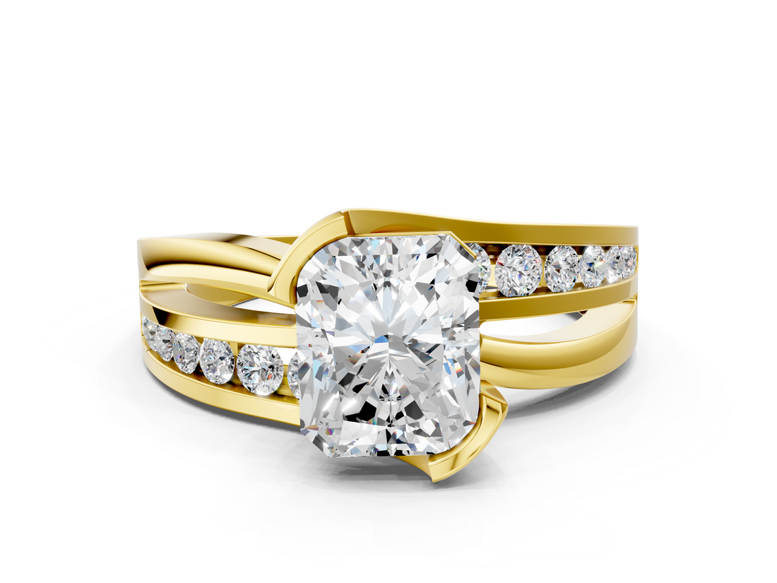 Yellow gold Radiant Solitaire Channel-Set Split Shank Ring with Tension Prong Setting_12