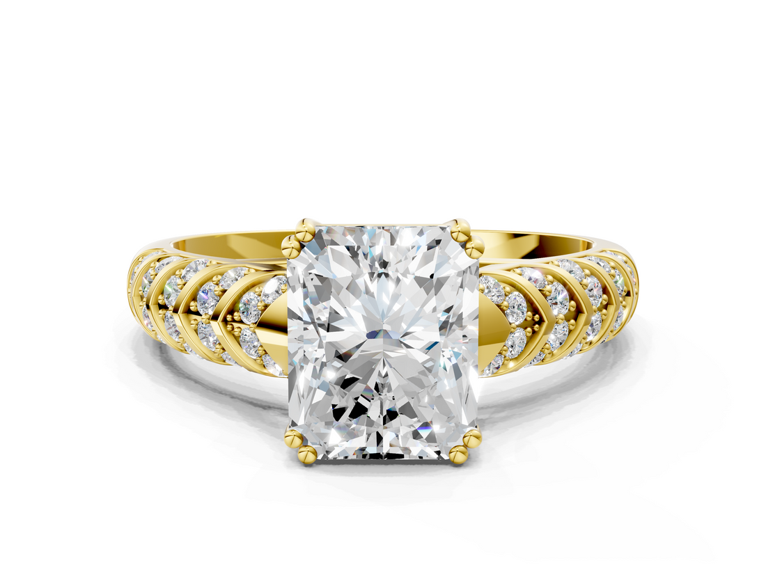 Yellow gold Radiant Solitaire Chevron Pave Diamond Engagement Ring with Six-Prong Setting_3