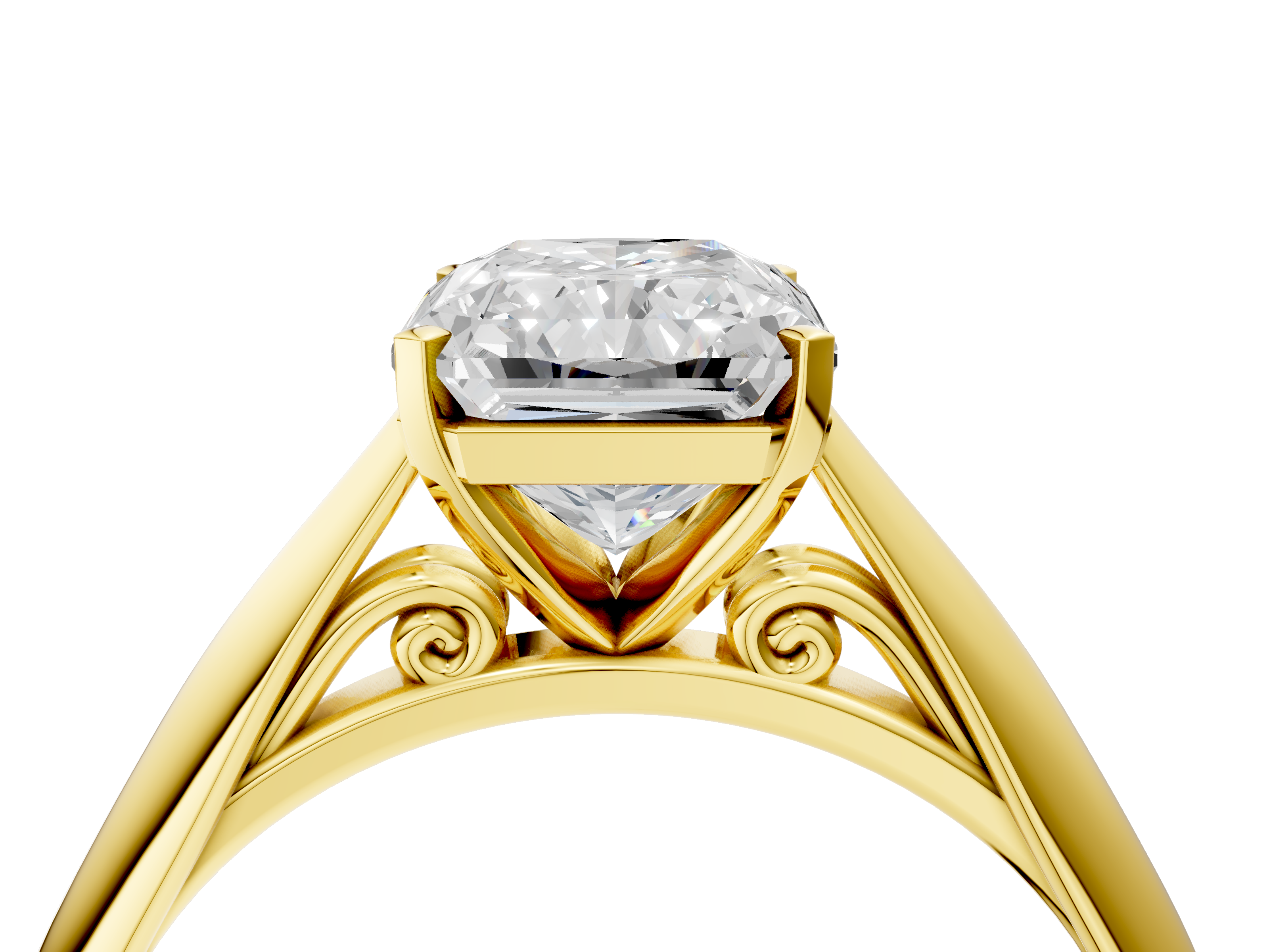 Yellow gold Radiant Solitaire Diamond Engagement Ring with Cathedral Setting and Four-Prong Mount on a Classic Band_115