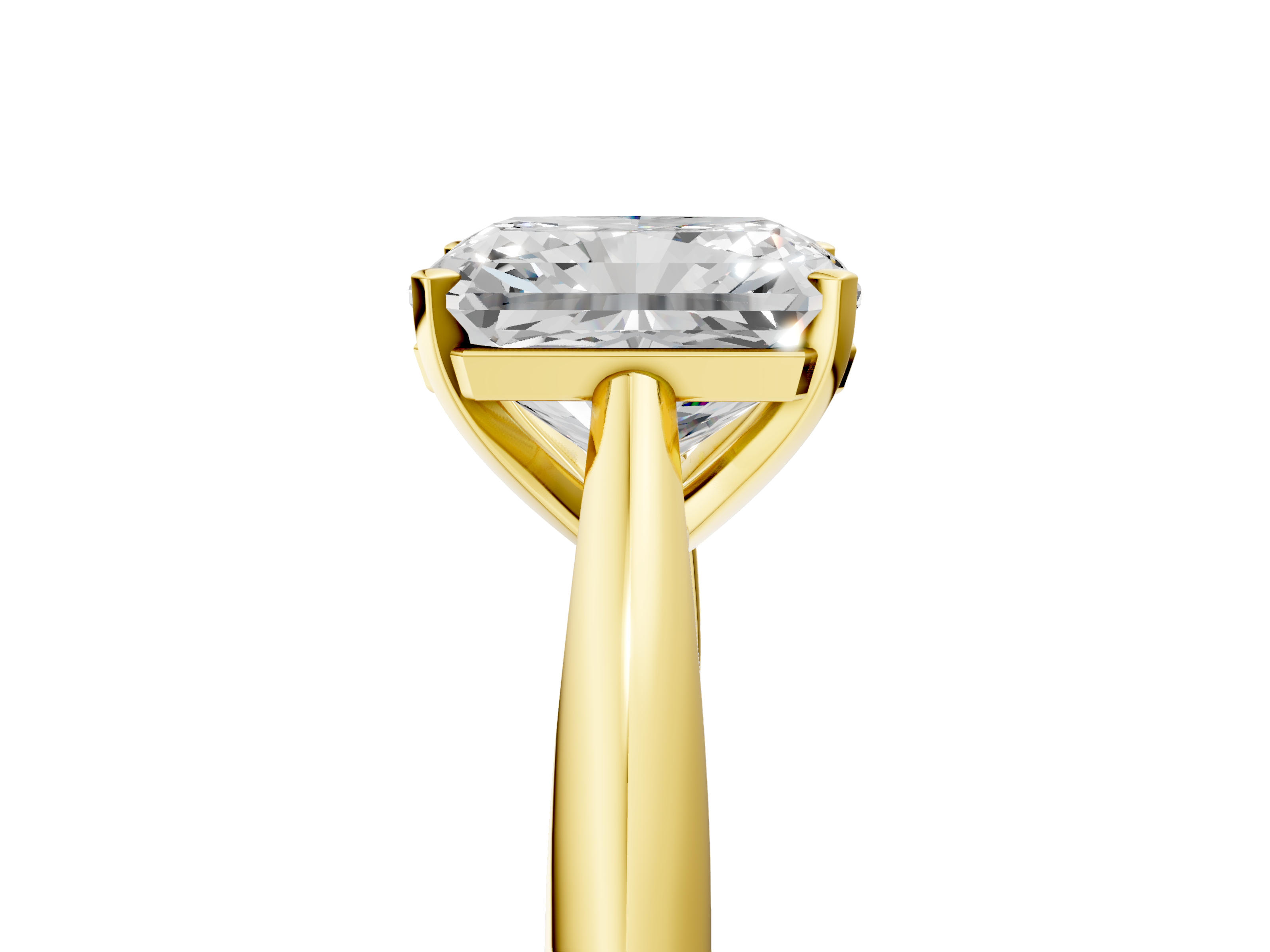 Yellow gold Radiant Solitaire Diamond Engagement Ring with Cathedral Setting and Four-Prong Mount on a Classic Band_116