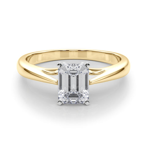 Yellow gold Radiant Solitaire Diamond Engagement Ring with Cathedral Setting and Four-Prong Mount on a Classic Band