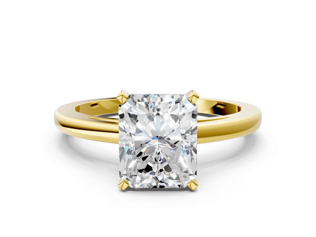 Yellow gold Radiant Solitaire Diamond Engagement Ring with Four-Prong Setting on a Classic Band_22