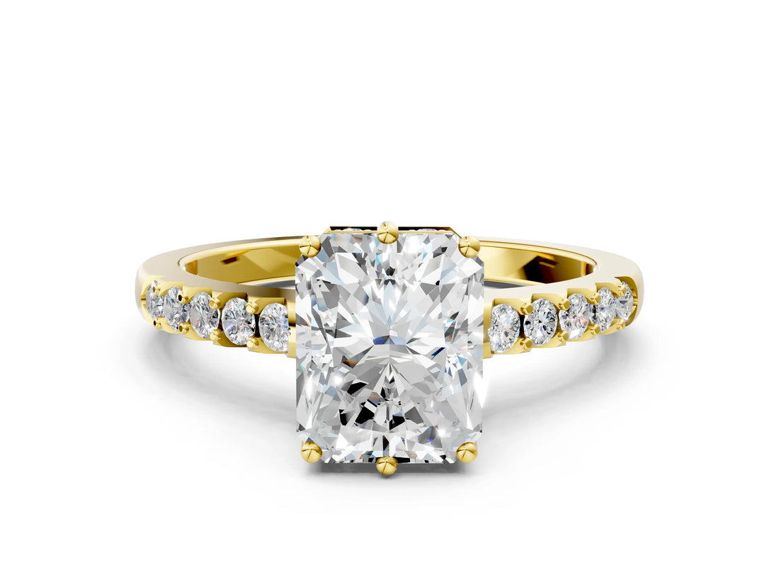 Yellow gold Radiant Solitaire Diamond Engagement Ring with Pavé Band and Six-Prong Setting_24