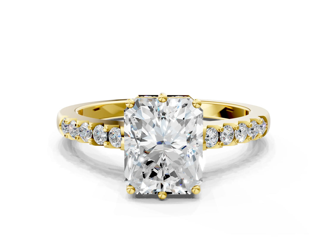 Yellow gold Radiant Solitaire Diamond Engagement Ring with Pavé Band and Six-Prong Setting_27