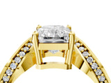 Yellow gold Radiant Solitaire Diamond Engagement Ring with Pave Band and Four-Prong Setting 5