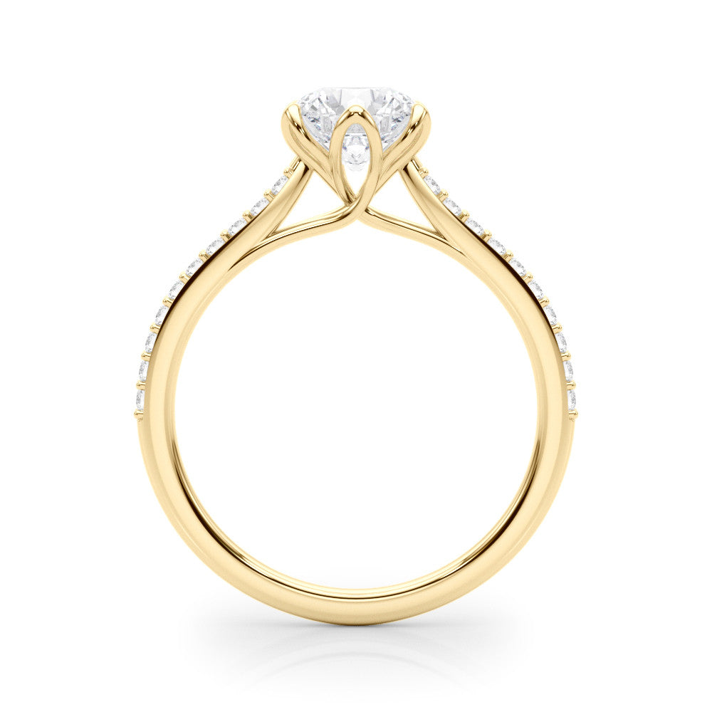 Yellow gold Radiant Solitaire Diamond Engagement Ring with Pave Band and Six-Prong Setting 1