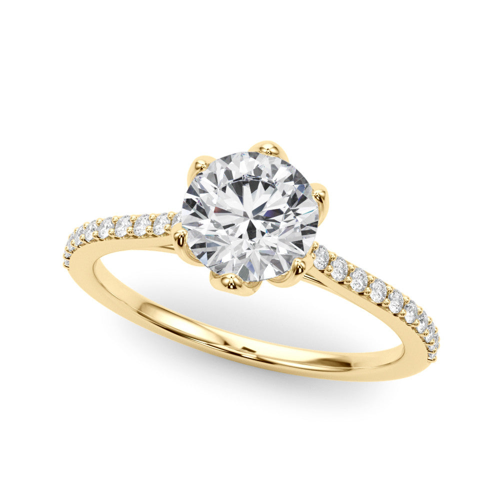Yellow gold Radiant Solitaire Diamond Engagement Ring with Pave Band and Six-Prong Setting 2