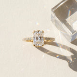 Yellow gold Radiant Solitaire Diamond Engagement Ring with Pave Band and Six-Prong Setting_15