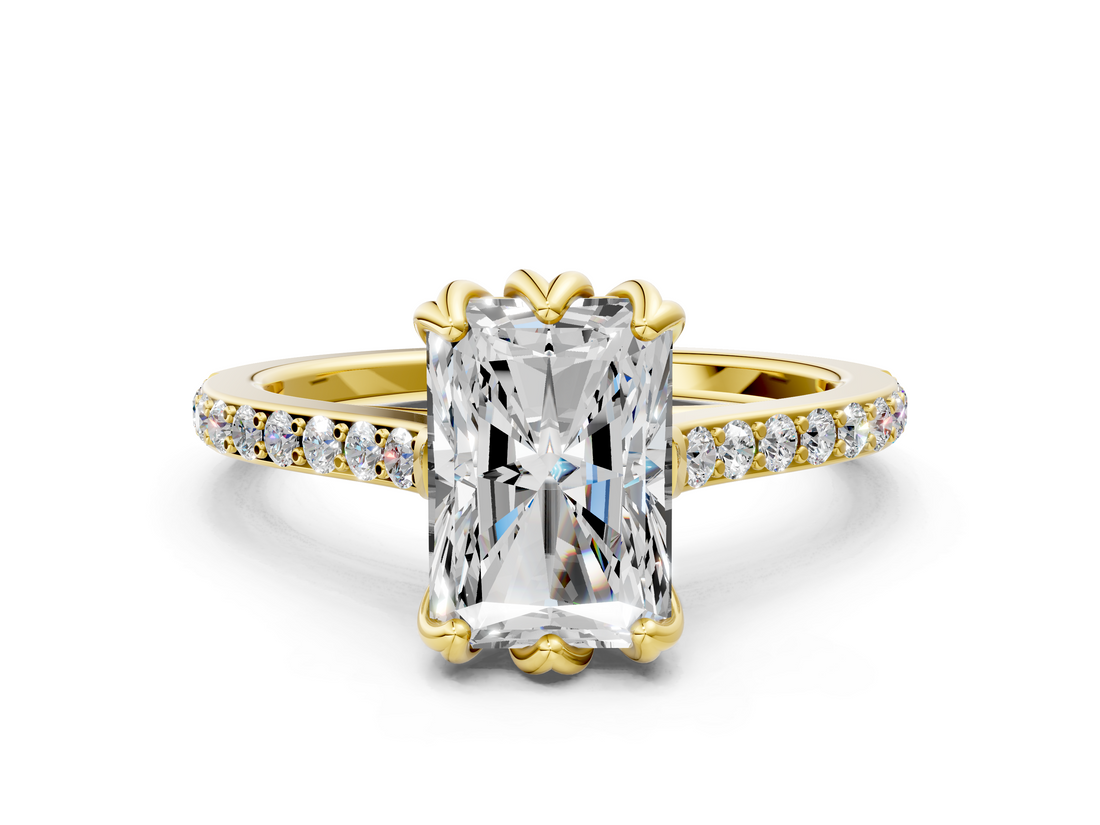 Yellow gold Radiant Solitaire Diamond Engagement Ring with Pave Band and Six-Prong Setting_48