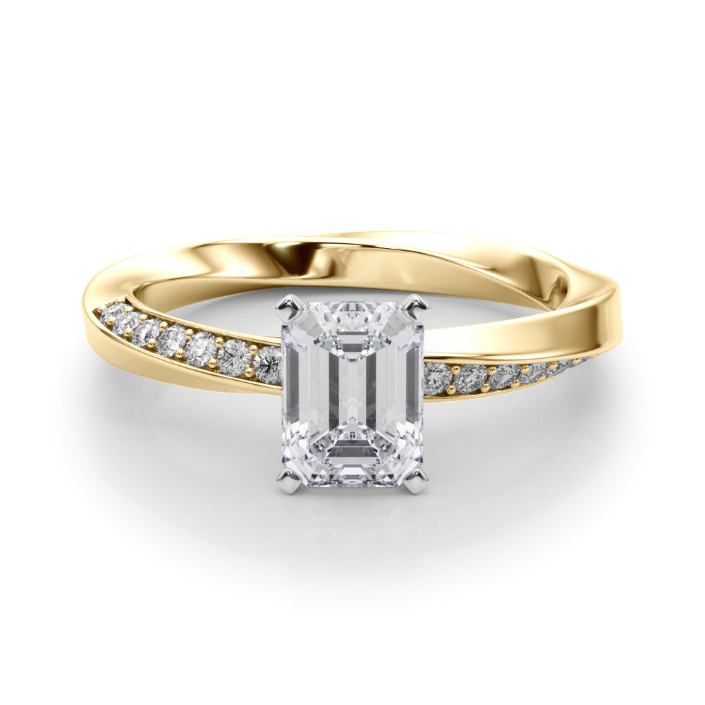 Yellow gold Radiant Solitaire Diamond Engagement Ring with Side Stone Accents and Four-Prong Setting