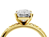 Yellow gold Radiant Solitaire Diamond Engagement Ring with XO Engraved Band and Four-Prong Setting 4