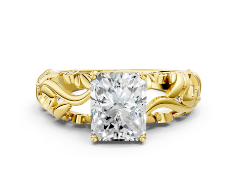 Yellow gold Radiant Solitaire Diamond Leaf Vine Band with Prong Setting_55