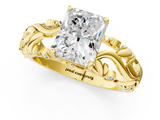 Yellow gold Radiant Solitaire Diamond Leaf Vine Band with Prong Setting_56