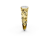 Yellow gold Radiant Solitaire Diamond Leaf Vine Band with Prong Setting_57