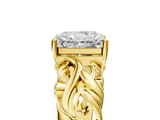 Yellow gold Radiant Solitaire Diamond Leaf Vine Band with Prong Setting_60