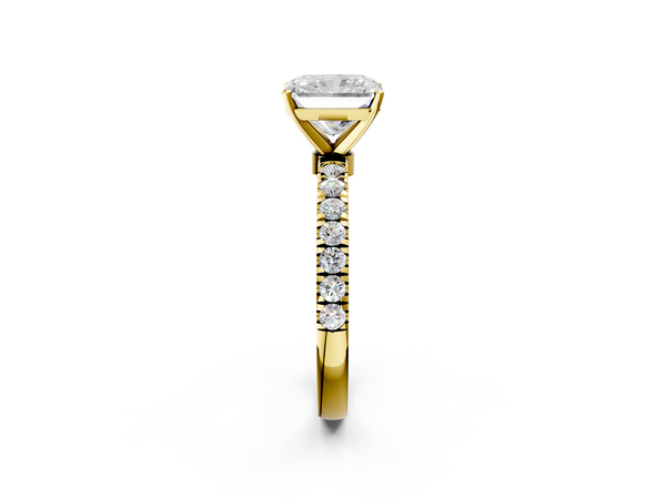 Yellow gold Radiant Cut Diamond Solitaire Ring with Pavé Accents and Four-Prong Setting