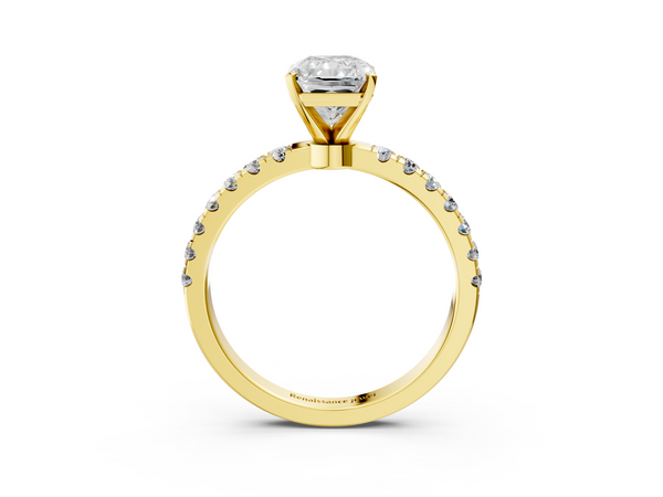 Yellow gold Radiant Cut Diamond Solitaire Ring with Pavé Accents and Four-Prong Setting