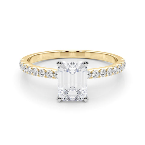 Yellow gold Radiant Solitaire Diamond Pavé Band with Four-Prong Setting