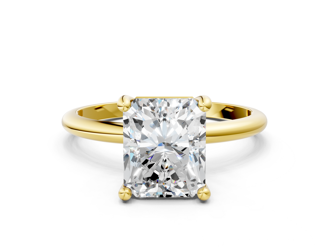 Yellow gold Radiant Solitaire Diamond Ring with 4-Prong Setting on a Classic Band_3