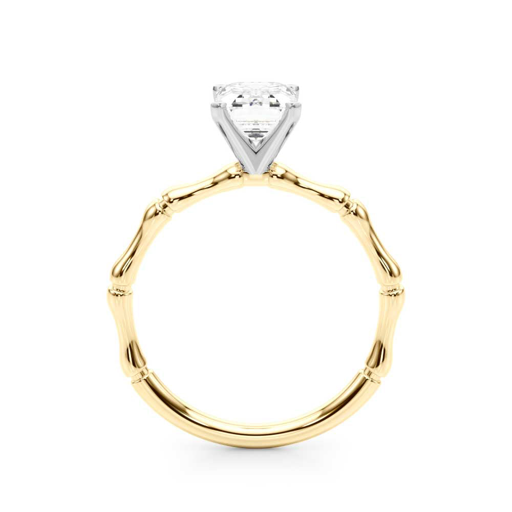 Yellow gold Radiant Solitaire Diamond Ring with Bamboo Band and Four-Prong Setting 1