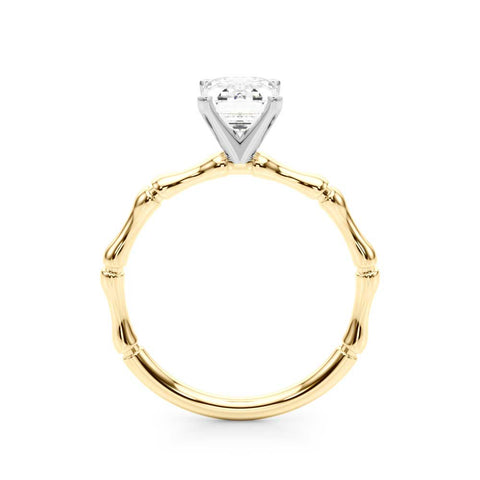 Yellow gold Radiant Solitaire Diamond Ring with Bamboo Band and Four-Prong Setting 1