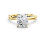 Yellow gold Radiant Solitaire Diamond Ring with Bamboo Band and Four-Prong Setting_56