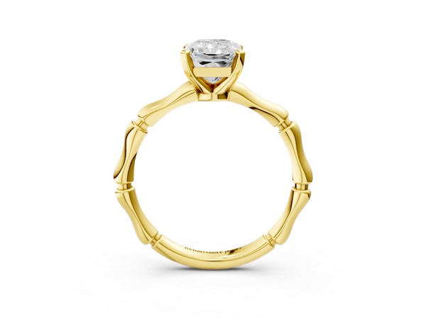 Yellow gold Radiant Solitaire Diamond Ring with Bamboo Band and Four-Prong Setting