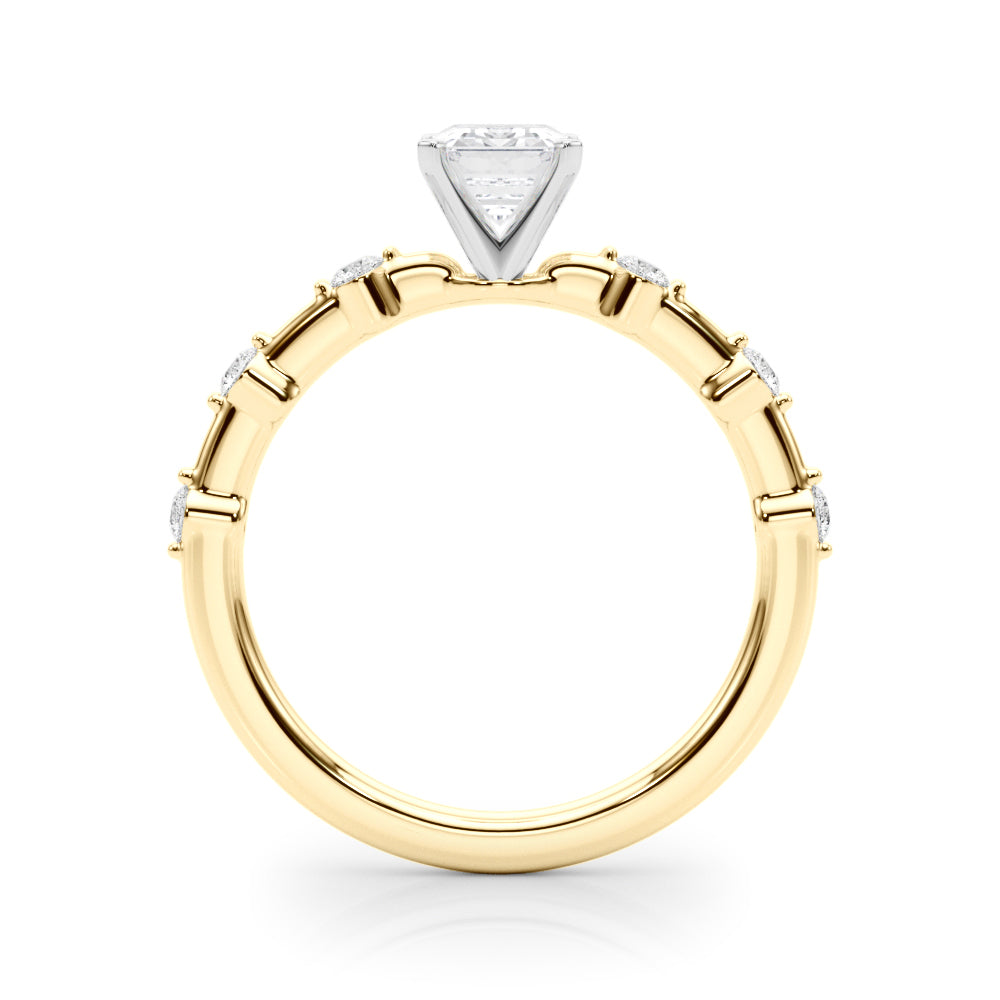 Yellow gold Radiant Solitaire Diamond Ring with Bezel Set Side Stones and Prong Setting 1