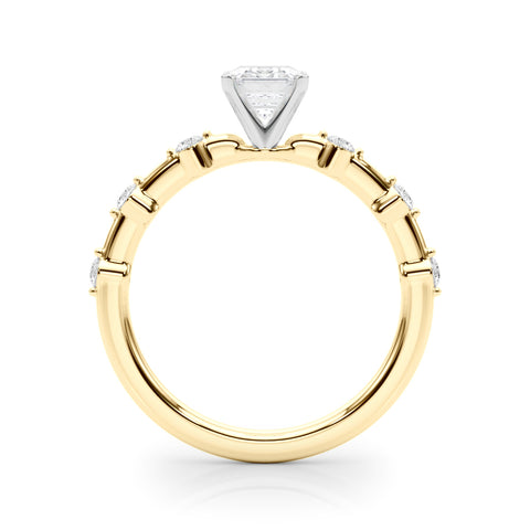Yellow gold Radiant Solitaire Diamond Ring with Bezel Set Side Stones and Prong Setting 1