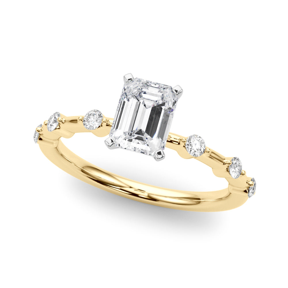 Yellow gold Radiant Solitaire Diamond Ring with Bezel Set Side Stones and Prong Setting 2