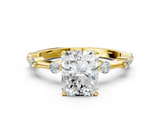 Yellow gold Radiant Solitaire Diamond Ring with Bezel Set Side Stones and Prong Setting_17