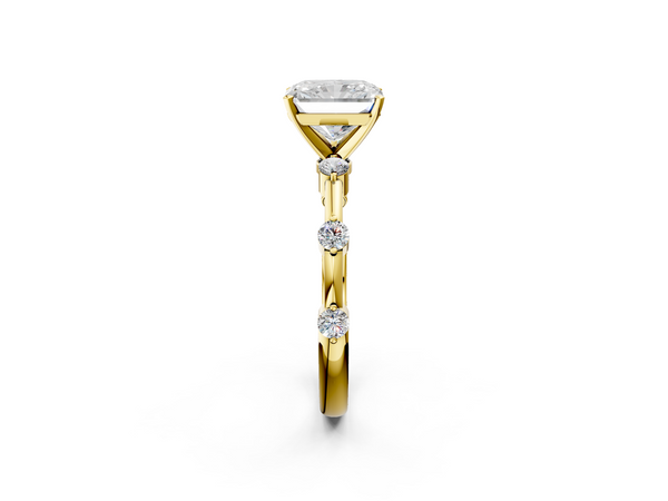 Yellow Gold Radiant Cut Side Stone Engagement Ring Setting with Spaced Bar Set Accents