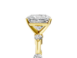 Yellow gold Radiant Solitaire Diamond Ring with Bezel Set Side Stones and Prong Setting_22
